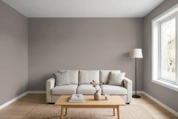 Living room with walls painted PPG Paints Elephant Gray 1005-5 (simulated)