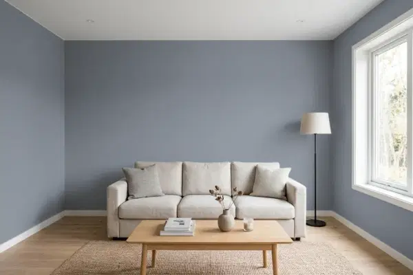 Living room with walls painted Valspar Elephant Gray 4006-2A (simulated)