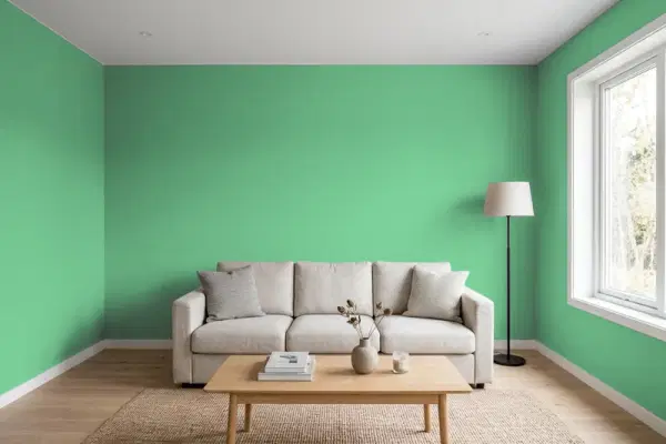 Living room with walls painted PPG Paints Elf Shoe 1226-5 (simulated)