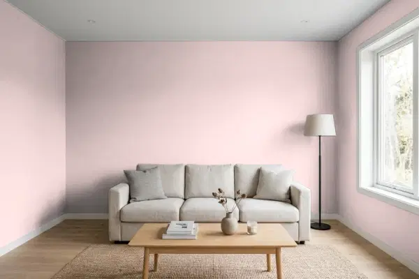 Living room with walls painted Valspar Embroidery Rose 1005-8B (simulated)