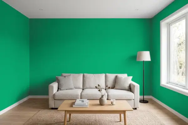 Living room with walls painted Behr Emerald Lake 470B-6 (simulated)