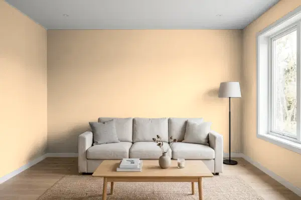 Living room with walls painted Benjamin Moore Empty Quarter CSP-1085 (simulated)
