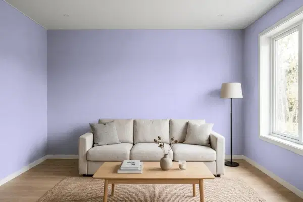 Living room with walls painted Benjamin Moore Enchanted 2070-50 (simulated)