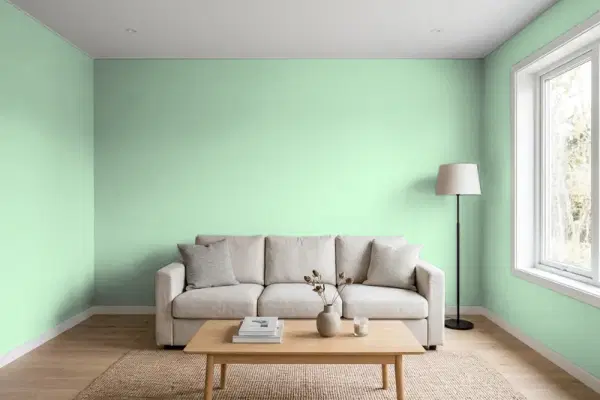 Living room with walls painted Behr Enchanted Meadow M410-3 (simulated)
