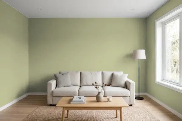 Living room with walls painted PPG Paints Envy 1123-5 (simulated)