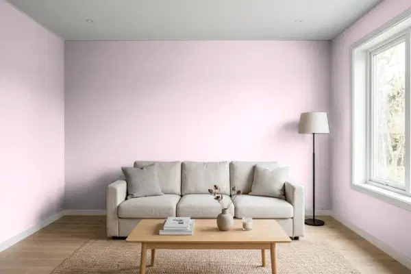 Living room with walls painted Behr Etiquette S120-2 (simulated)
