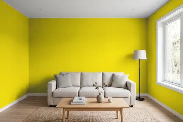 Living room with walls painted Benjamin Moore Eve Green 2024-20 (simulated)