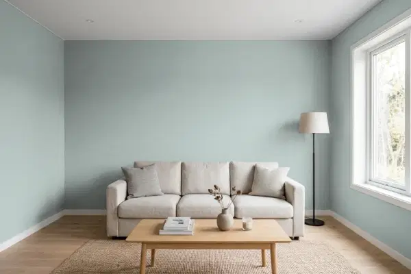 Living room with walls painted Sherwin-Williams Eventide SW 9643 (simulated)