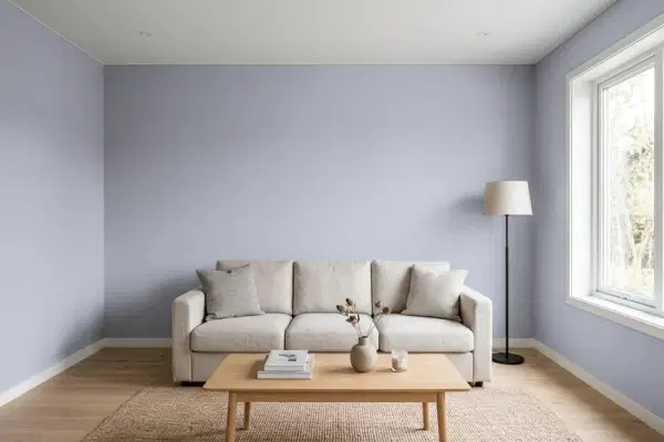 Living room with walls painted Benjamin Moore Excalibur Gray 2118-50 (simulated)