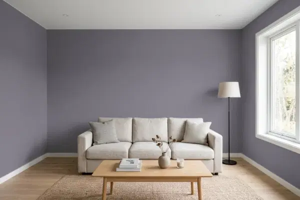 Living room with walls painted Sherwin-Williams Exclusive Plum SW 6263 (simulated)
