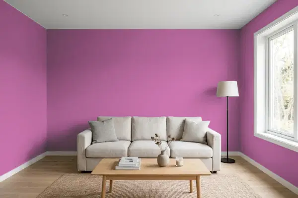 Living room with walls painted Behr Exotic Bloom 680B-6 (simulated)
