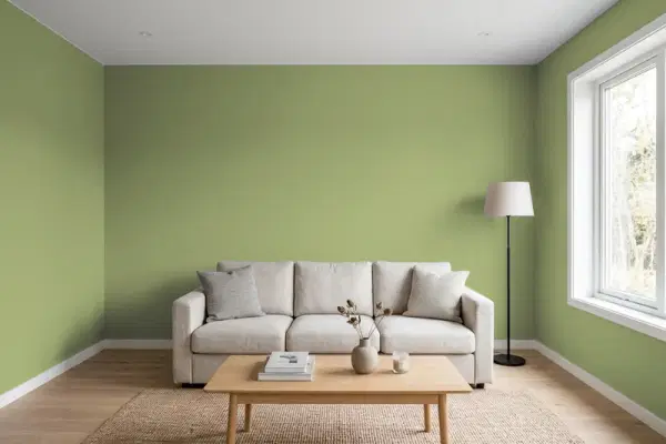Living room with walls painted Behr Exotic Palm HDC-SP14-2 (simulated)