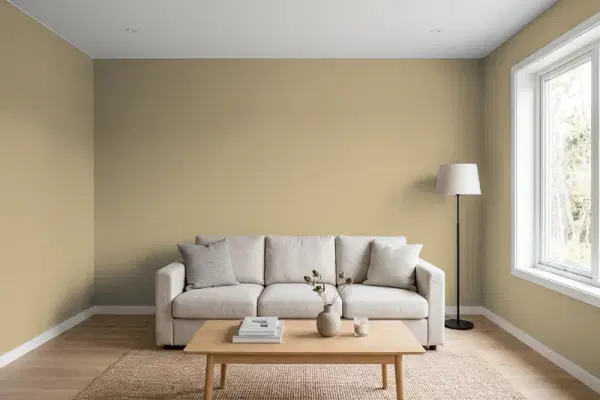 Living room with walls painted Behr Exploring Khaki PPU8-06 (simulated)