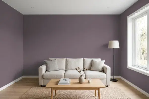Living room with walls painted Sherwin-Williams Expressive Plum SW 6271 (simulated)