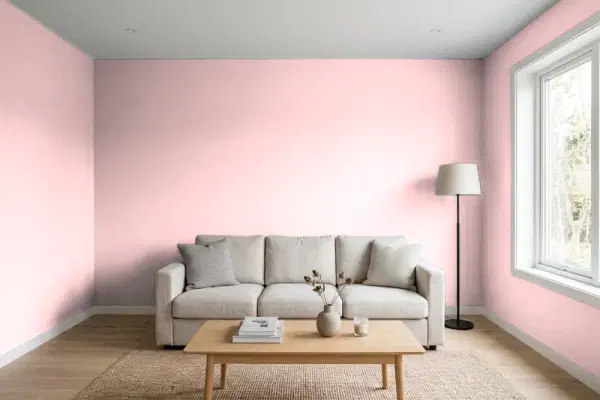 Living room with walls painted Behr Fading Rose 130A-2 (simulated)