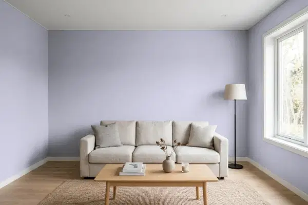Living room with walls painted Behr Fading Sunset 640F-4 (simulated)