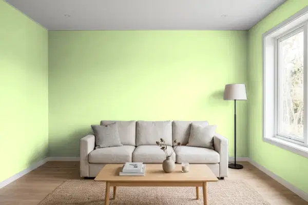 Living room with walls painted PPG Paints Faith 1221-4 (simulated)