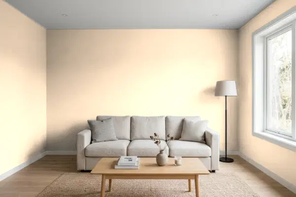 Living room with walls painted Behr Fall Straw 290A-3 (simulated)