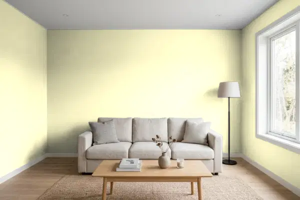 Living room with walls painted Benjamin Moore Falling Star 351 (simulated)