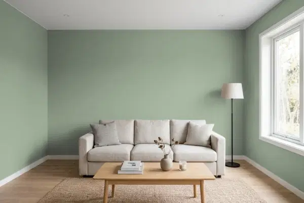Living room with walls painted PPG Paints Farm Fresh 1129-5 (simulated)