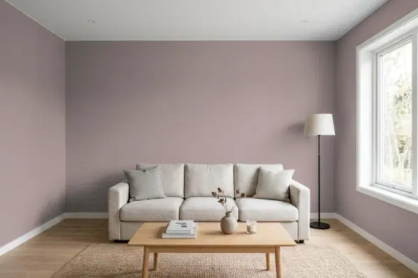 Living room with walls painted Behr Fashion Week MQ1-37 (simulated)