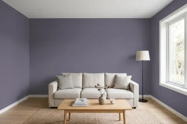Living room with walls painted Behr Fashionista N560-6 (simulated)