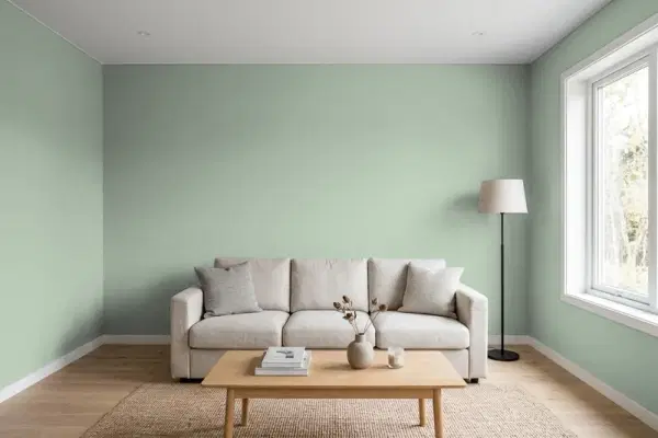 Living room with walls painted Valspar Favourite Jade 5004-3C (simulated)