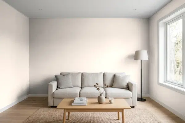 Living room with walls painted Benjamin Moore Featherstone 1002 (simulated)