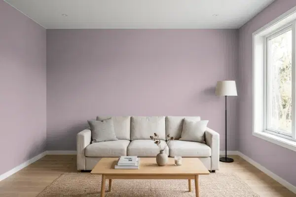 Living room with walls painted Behr Fig Preserves N110-3 (simulated)