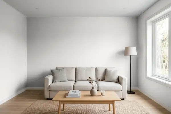 Living room with walls painted Valspar Filtered Shade 4003-1B (simulated)