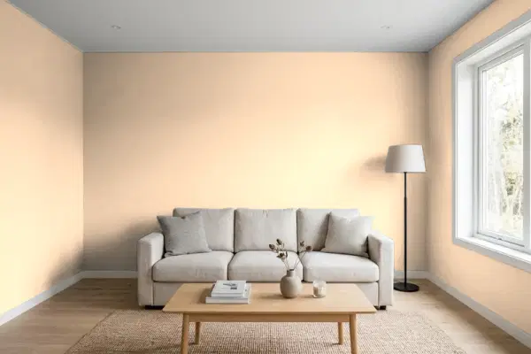 Living room with walls painted Sherwin-Williams Flattering Peach SW 6638 (simulated)