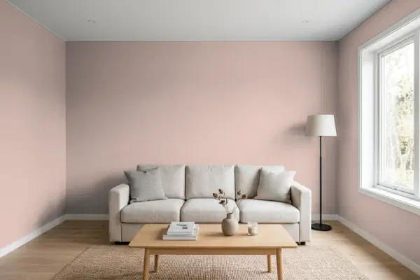Living room with walls painted Benjamin Moore Flax 2098-50 (simulated)