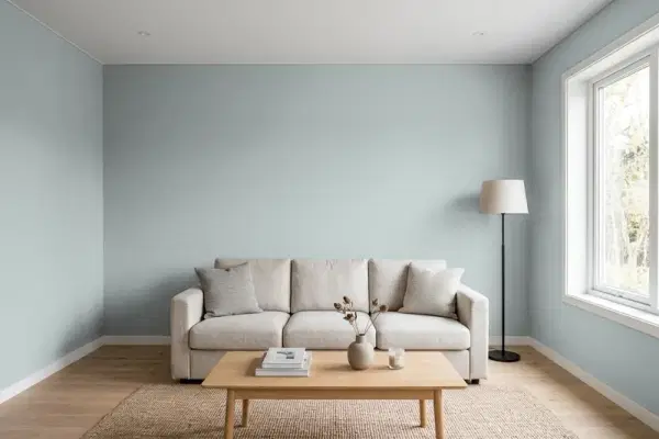 Living room with walls painted Behr Flint Smoke 730F-4 (simulated)