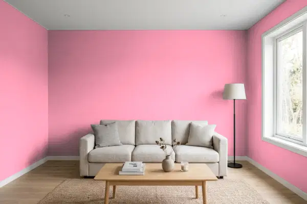 Living room with walls painted Valspar Flower Girl 1005-1C (simulated)