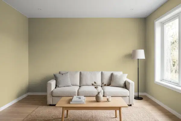 Living room with walls painted PPG Paints Foggy Beach 11-18 (simulated)
