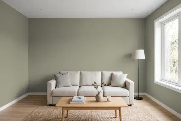 Living room with walls painted Valspar Folkstone 6001-2A (simulated)