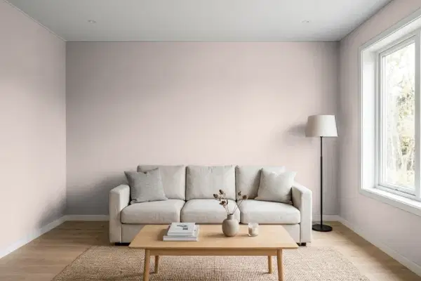Living room with walls painted PPG Paints Fond Memory 1017-3 (simulated)