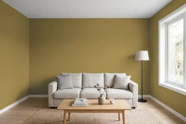 Living room with walls painted Benjamin Moore Foot Hills 2148-10 (simulated)