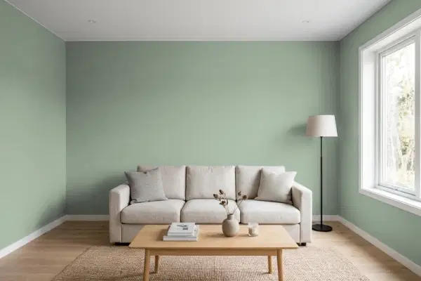 Living room with walls painted Behr Forest Path N400-4 (simulated)