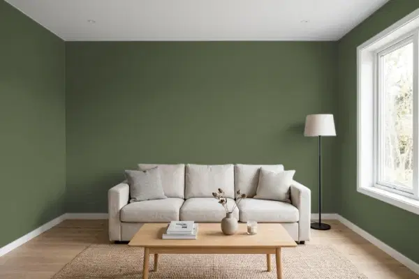 Living room with walls painted Behr Forest Ridge 420F-7 (simulated)