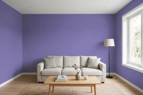 Living room with walls painted Sherwin-Williams Forget-Me-Not SW 6824 (simulated)
