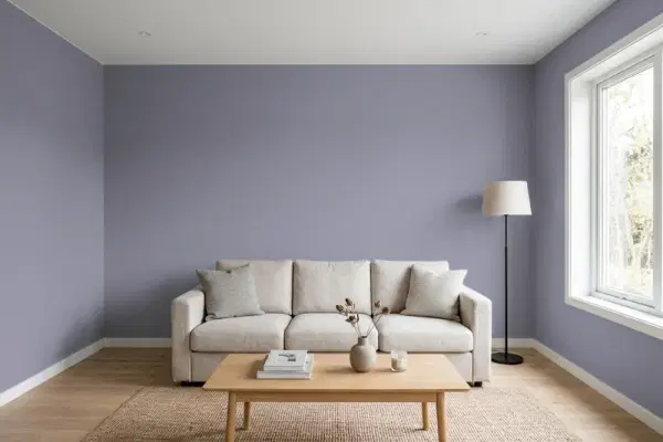 Living room with walls painted Behr Formal Affair BNC-19 (simulated)