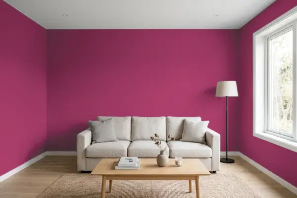 Living room with walls painted Sherwin-Williams Forward Fuchsia SW 6842 (simulated)