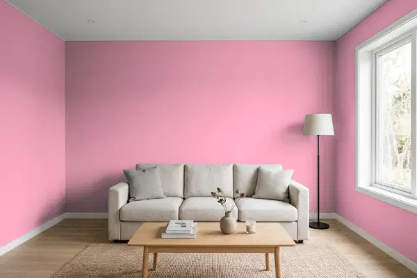 Living room with walls painted Behr Foxy Pink 110B-4 (simulated)