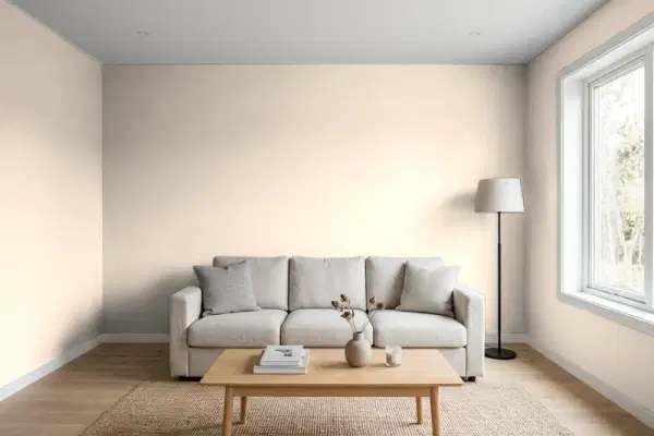 Living room with walls painted Sherwin-Williams Fragile Beauty SW 7553 (simulated)