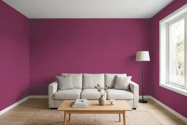 Living room with walls painted Sherwin-Williams Framboise SW 6566 (simulated)