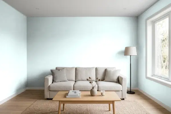 Living room with walls painted PPG Paints Free Spirit 1233-1 (simulated)