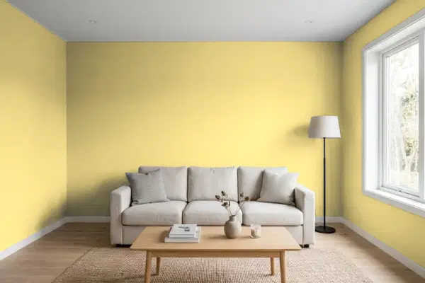 Living room with walls painted Benjamin Moore Freedom Trail 277 (simulated)