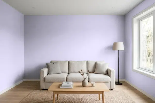 Living room with walls painted Benjamin Moore French Lilac 1403 (simulated)