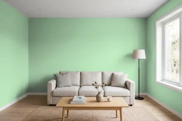 Living room with walls painted PPG Paints French Market 1131-4 (simulated)